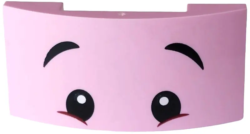 Pink Slope, Curved 4 x 2 x 2/3 Double with Face with Black Eyebrows and Eyes with Dark Red Wrinkles 