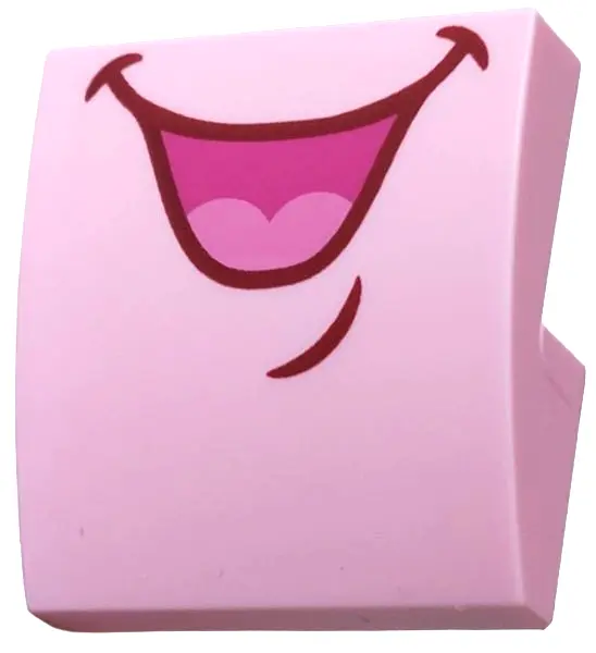 Pink Slope, Curved 2 x 2 x 2/3 with Magenta Mouth, Dark Pink Tongue, Dark Red Dimples Pattern