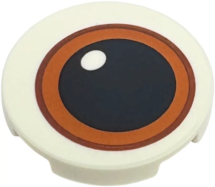 Tile, Round 2 x 2 with Bottom Stud Holder with Dark Orange Eye with Large Black Pupil and Reddish Br