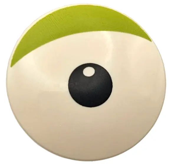 Minifigure, Shield Circular / Round Convex Face with Black Pupil and Lime Eyelid Pattern (Toy Story 