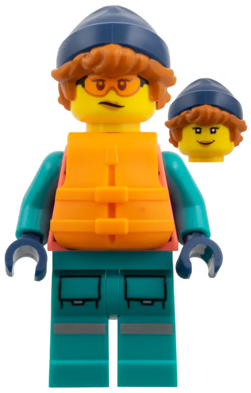 Explorer - Female, Coral and Dark Turquoise Outfit, Orange Lifevest, Dark Orange Hair, Dark Blue Hat