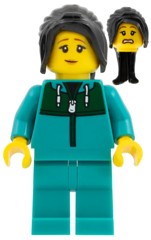 - Female, Dark Brown Long Hair, Dark Turquoise Track Suit