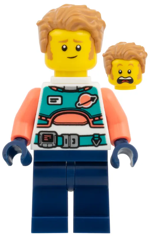 - Spacesuit with Dark Blue Legs, Coral Arms, Medium Nougat Hair