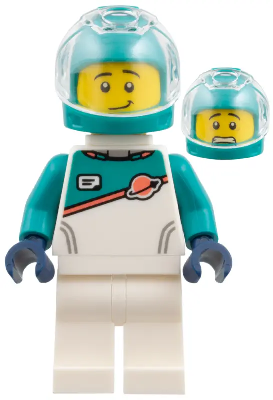 - White Spacesuit with Dark Turquoise Panel and Sleeves, Dark Turquoise Helmet