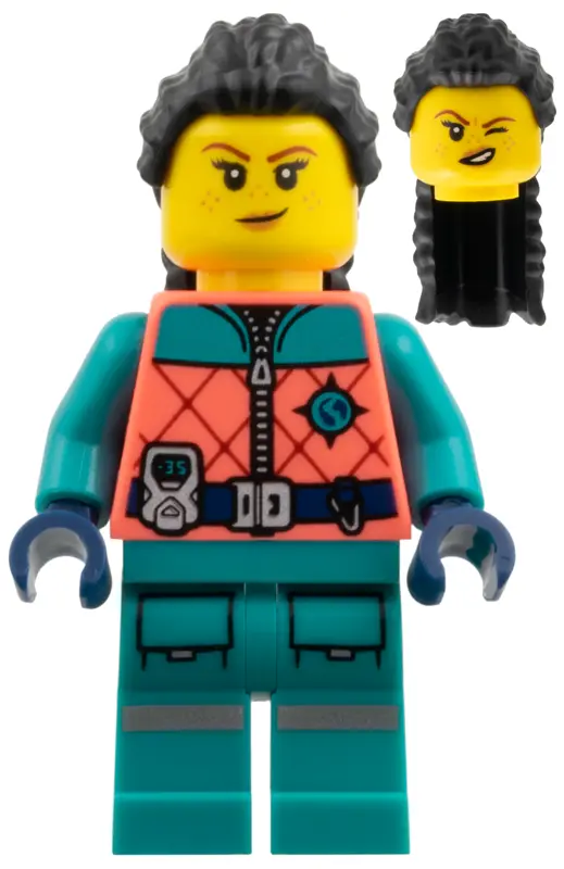 Explorer - Female, Coral and Dark Turquoise Outfit, Long Black Hair