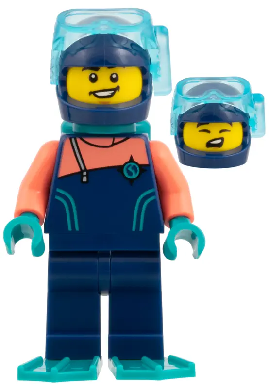Explorer Diver - Dark Blue Wetsuit with Coral Sleeves, Dark Turquoise Tank and Flippers, Dark Blue H