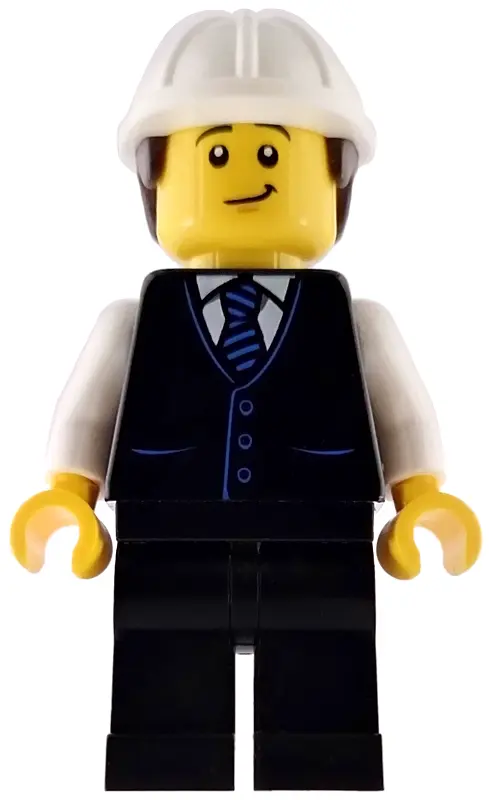 Engineer / Architect - Male, Black Vest with Blue Striped Tie, Black Legs, White Construction Helmet