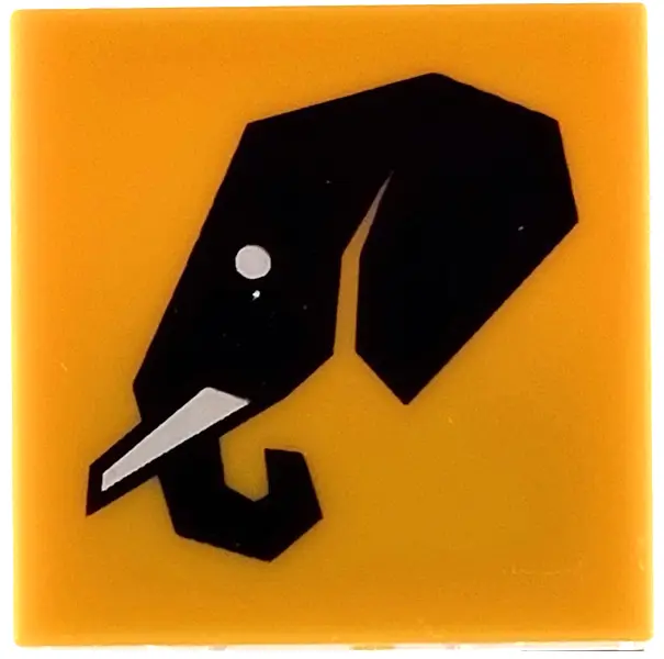 Light Orange Tile 2 x 2 with Black Elephant Head with White Tusks Pattern