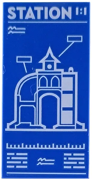 Tile 2 x 4 with Central Train Station (Set 60469) Blueprint with White 'STATION' and '1:1' Pattern