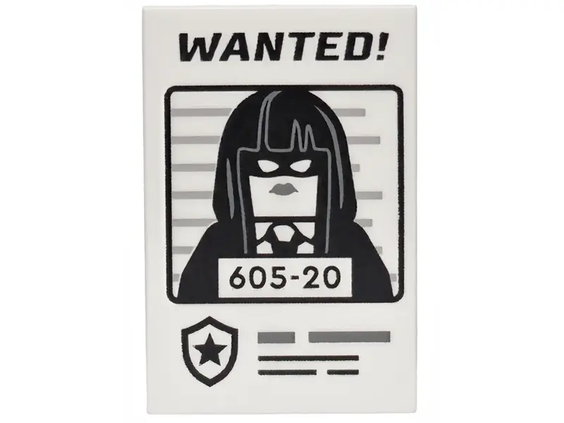 Tile 2 x 3 with Black 'WANTED!' and Minifigure with '605-20' Pattern
