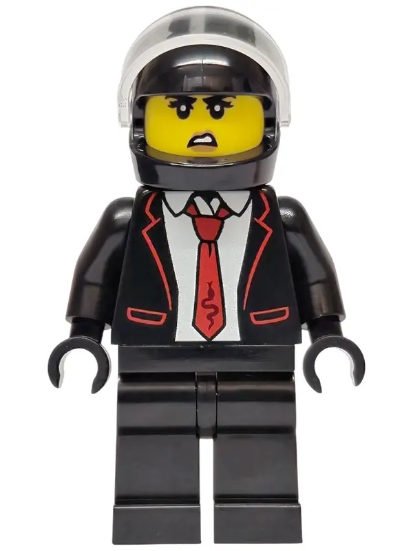 - City Bandit Crook Female, Black Tuxedo with Red Tie, Black Legs, Black Helmet