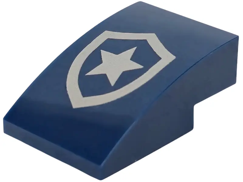 Blue Slope, Curved 3 x 2 with Silver Police Star Badge Logo Pattern