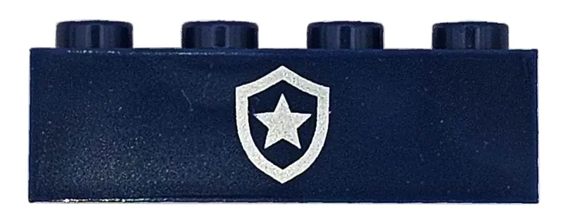 Blue Brick 1 x 4 with Silver Police Star Badge Logo Pattern