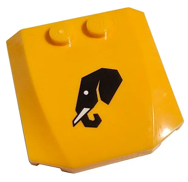 Light Orange Wedge 4 x 4 x 2/3 Triple Curved with Black Elephant Head Profile with White Eye and Tus