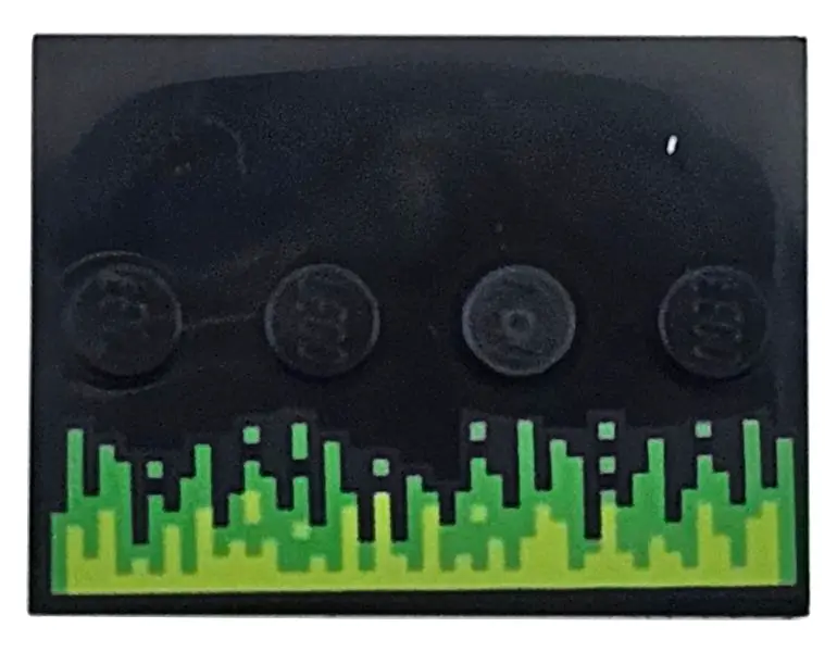 Tile, Modified 3 x 4 with 4 Studs in Center with Lime and Bright Green Pixelated Energy Lines Patter