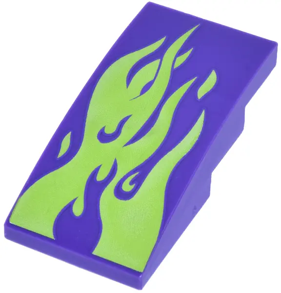 Purple Slope, Curved 4 x 2 with Lime Flames Pattern