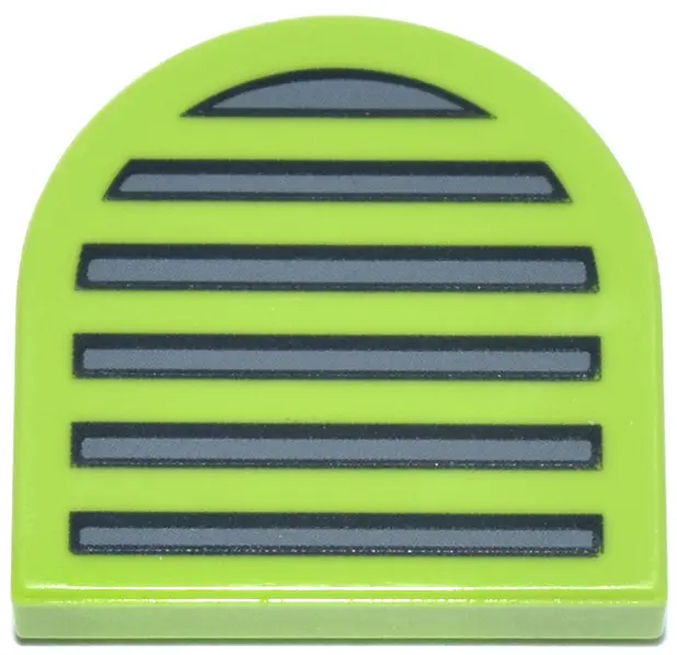 Tile, Round 2 x 2 Half Circle Extended with Car Grille with 6 Black and Dark Bluish Gray Lines Patte