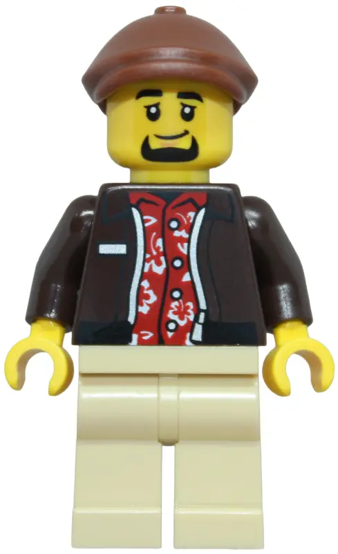 Driver - Male, Dark Brown Jacket over Red Hawaiian Shirt, Tan Legs, Reddish Brown Flat Cap
