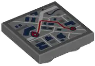 Bluish Gray Tile, Modified 2 x 2 Inverted with Navigation City Map with Red Route Pattern