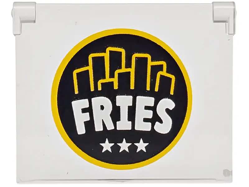 Glass for Window 1 x 4 x 3 - Opening with White 'FRIES' and Stars with Bright Light Orange Border on
