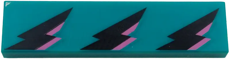 Turquoise Tile 1 x 4 with 3 Black and Dark Pink Lightning Bolts Pattern Model Right Side