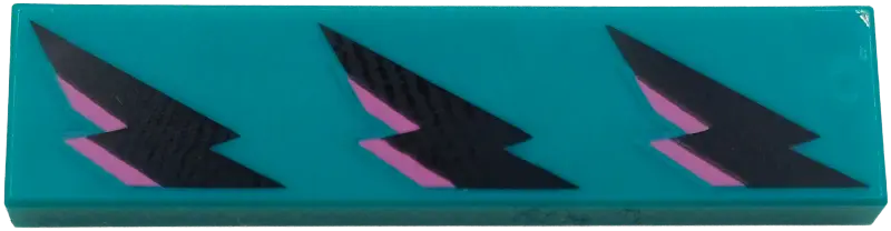 Turquoise Tile 1 x 4 with 3 Black and Dark Pink Lightning Bolts Pattern Model Left Side