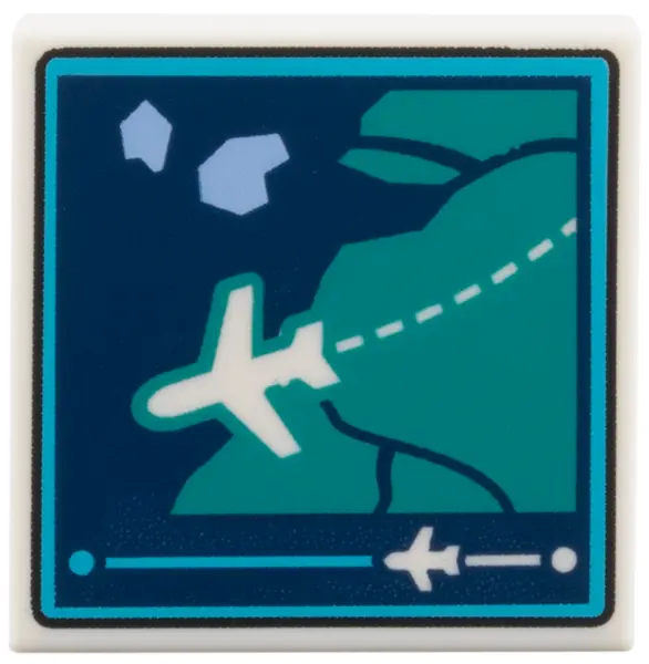 Tile 2 x 2 with Flight Status Monitor, White Plane over Dark Blue Water, Dark Turquoise Land Pattern