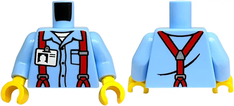Bright Light Blue Torso Shirt with Collar, Buttons and Pocket, Red Suspenders with Silver Buckles, W