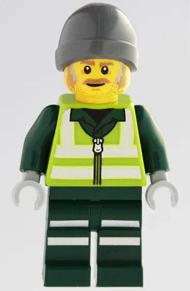 Worker - Male, Lime Safety Jacket with Reflective Stripes, Dark Green Legs with Reflective Stripes, 