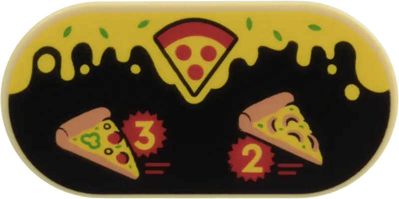 Tile, Round 2 x 4 Oval with Red Pepperoni Pizza Slice, Medium Nougat Slices with Green Peppers, Blac
