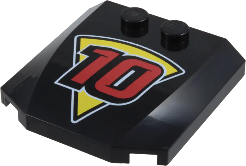 Wedge 4 x 4 x 2/3 Triple Curved with Yellow Pizza Slice and Red Number 10 with White Outlines Patter