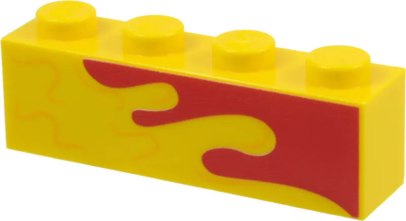 Brick 1 x 4 with Red and Bright Light Orange Wavy Lines Pattern Model Left Side