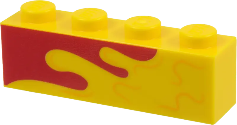 Brick 1 x 4 with Red and Bright Light Orange Wavy Lines Pattern Model Right Side