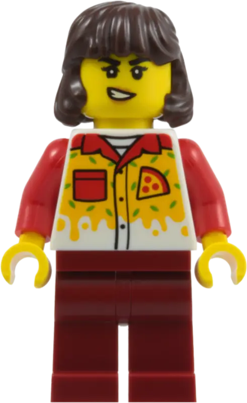 Delivery Driver - Female, Dark Red Legs, Dark Brown Hair Mid-Length