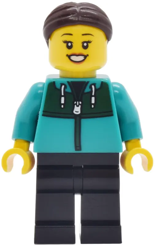 Wash Patron - Female, Dark Turquoise Track Suit, Black Legs, Dark Brown Hair