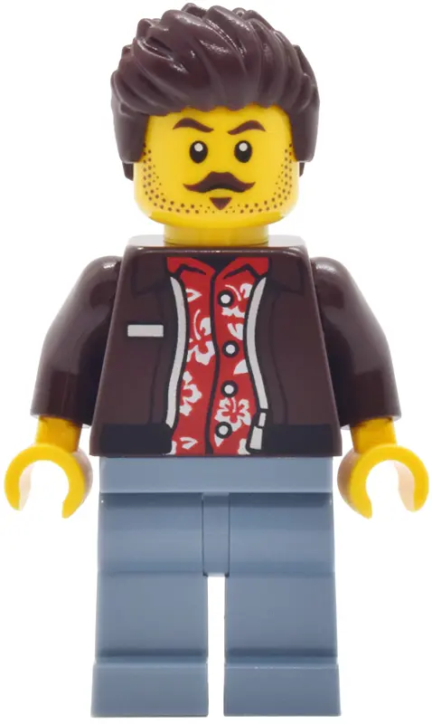 Wash Patron - Male, Dark Brown Jacket over Red Hawaiian Shirt, Sand Blue Legs, Dark Brown Hair