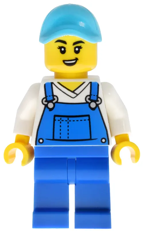 Wash Worker - Female, Blue Overalls and Legs, Medium Azure Hat