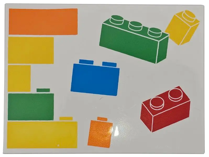 Tile 6 x 8 with Yellow, Orange, Red, Bright Green and Dark Azure Stacked and Loose LEGO Bricks Patte