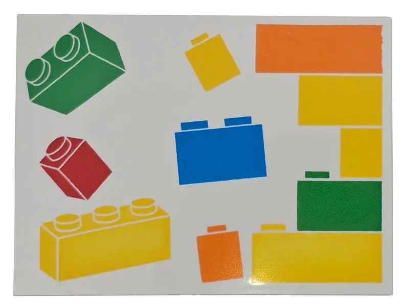 Tile 6 x 8 with Yellow, Orange, Red, Bright Green and Dark Azure Stacked and Loose LEGO Bricks Patte