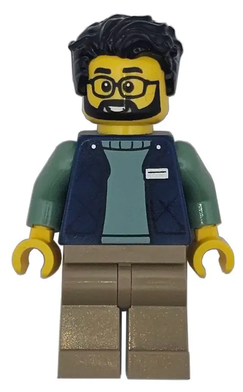 Worker - Male, Dark Blue Bodywarmer over Sand Green Sweater, Dark Tan Legs, Black Hair