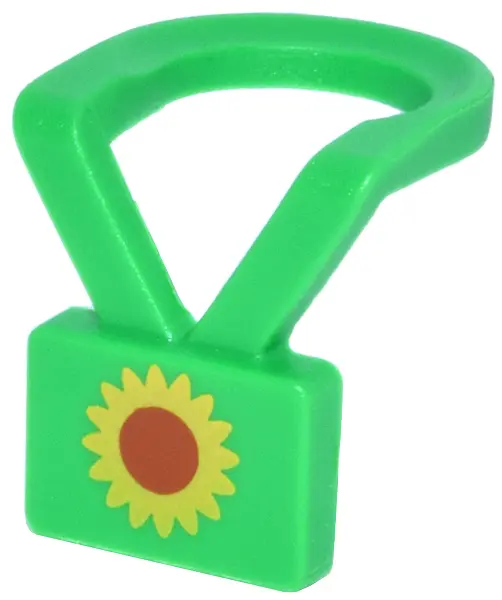 Green Minifigure Neck Lanyard with Badge with Yellow and Reddish Brown Sunflower Pattern