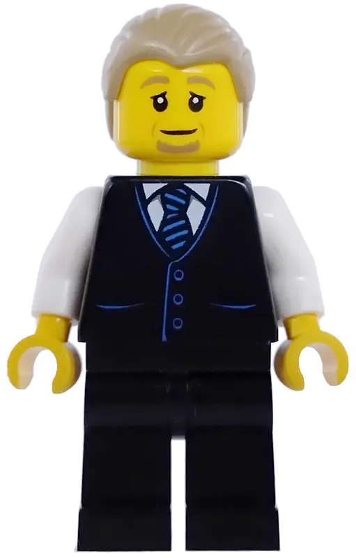 Traffic Controller - Male, Black Vest with Blue Striped Tie, Black Legs, Dark Tan Hair Combed