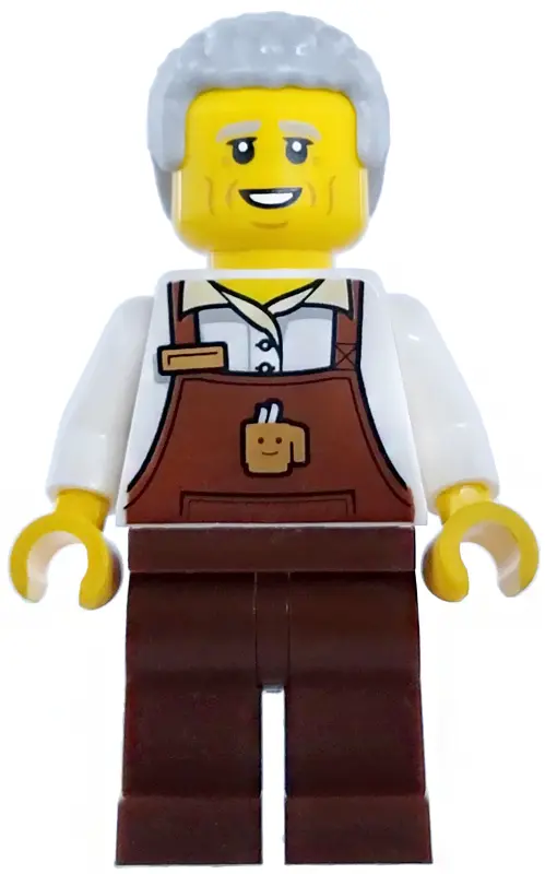 - Male, Reddish Brown Apron with Cup and Name Tag, Reddish Brown Legs, Light Bluish Gray Hair Coiled