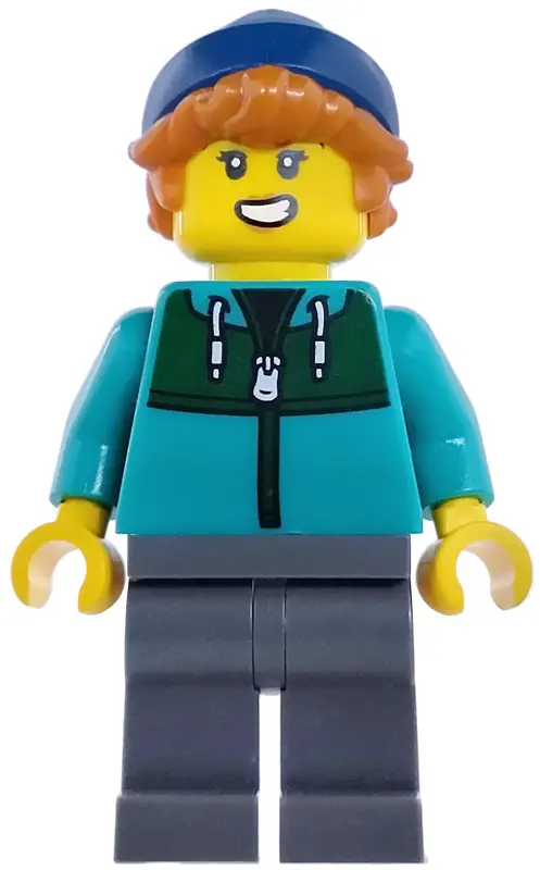 Passenger - Female, Dark Turquoise Jacket with Dark Green Panel, Dark Bluish Gray Legs, Dark Blue Be