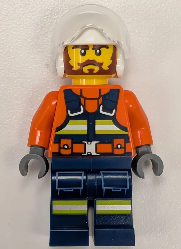 Guard City Helicopter Pilot - Male, Reddish Orange Jacket with Dark Blue Safety Vest, Dark Blue Legs
