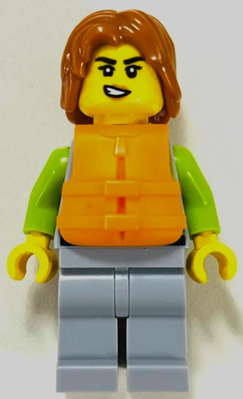- Light Bluish Gray and Lime Wetsuit, Light Bluish Gray Legs, Dark Orange Hair, Orange Life Jacket