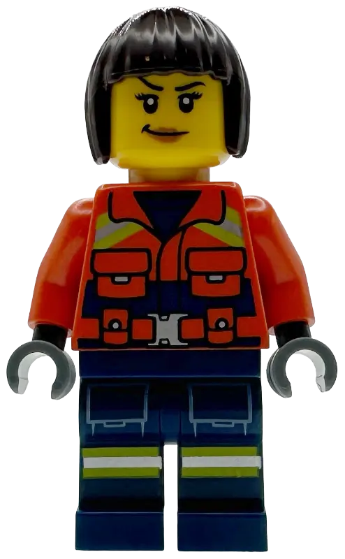 Guard City - Female, Reddish Orange Jacket with Pockets and Reflective Stripes, Dark Blue Legs with 