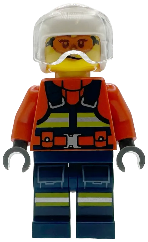 Guard City Helicopter Pilot - Female, Reddish Orange Jacket with Dark Blue Safety Vest, Dark Blue Le