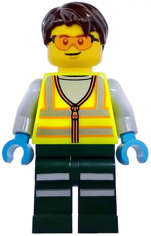 Truck Driver - Male, Neon Yellow Safety Vest with Reflective Stripes, Dark Green Legs with Reflectiv