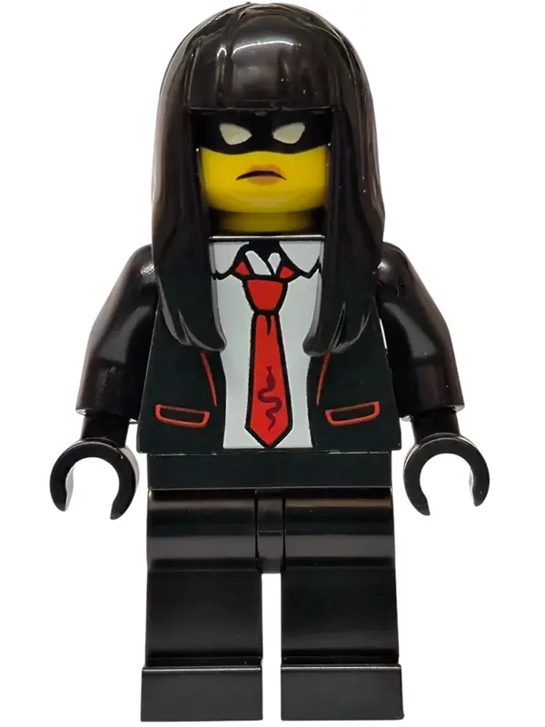 - City Bandit Crook Female, Black Tuxedo with Red Tie, Black Legs, Black Long Hair